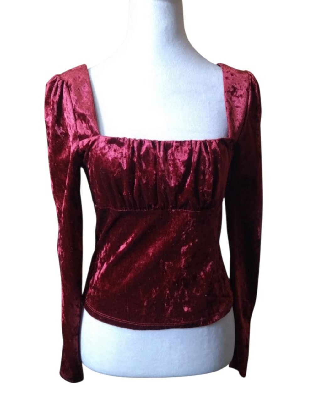 Red/Burgundy Crushed Velvet Milkmaid Blouse Kingston Grey Size Medium Holiday